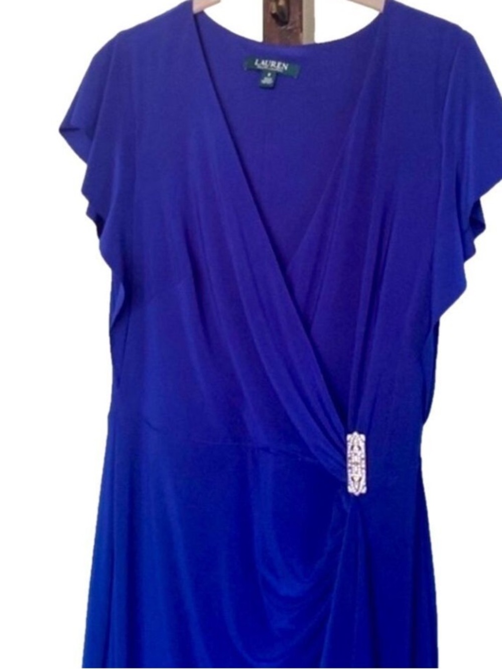 Ralph Lauren Formal Royal Blue Dress Floor Length Gown Wrap Ruffle + Flutter 8 - Picture 6 of 12